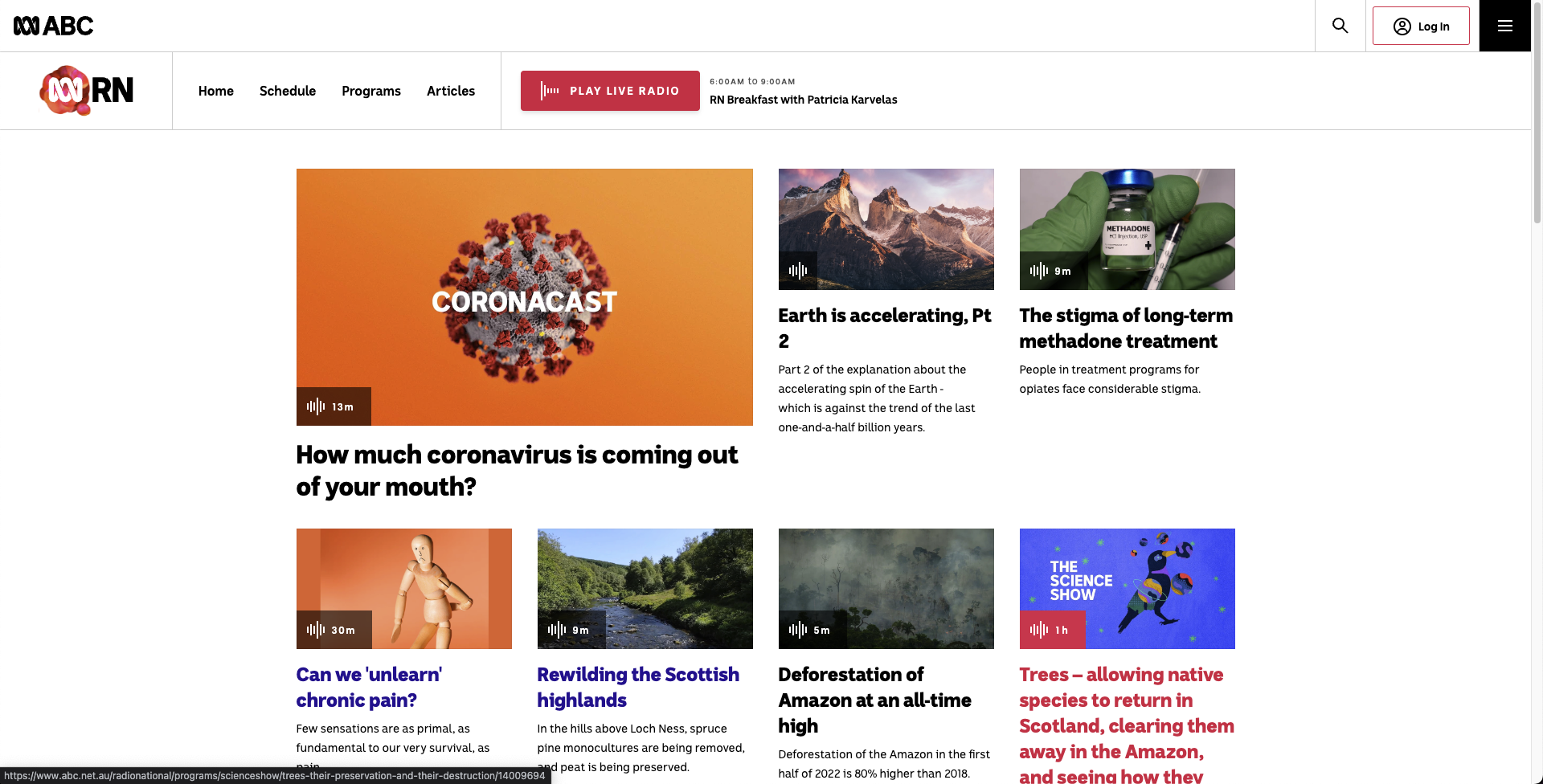 The RN transcript home page.