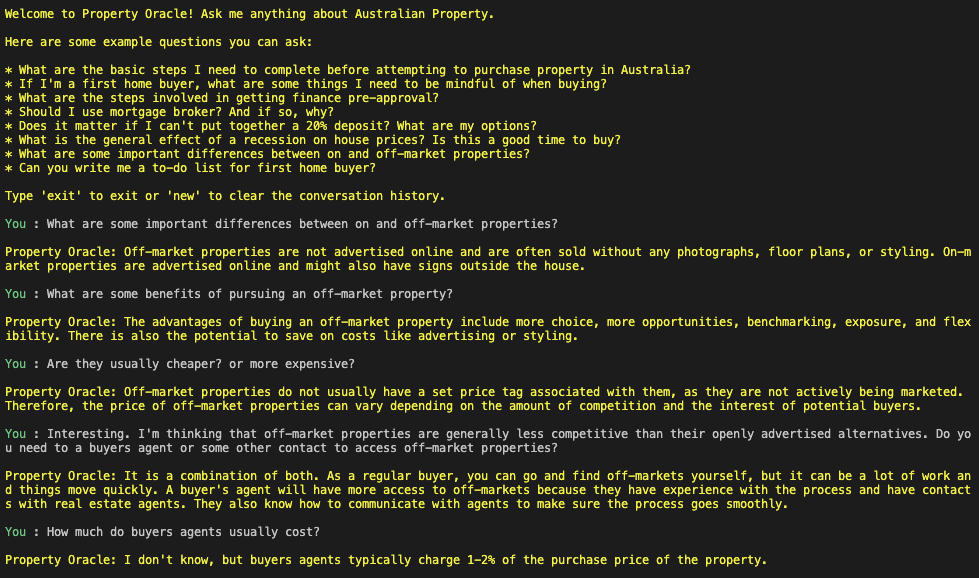 Property Oracle chat interface showing Q&A interaction